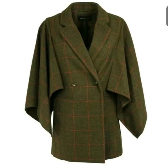 BCBG Windowpane cloak blazer coat, Olive Green, S - Picture 4 of 9